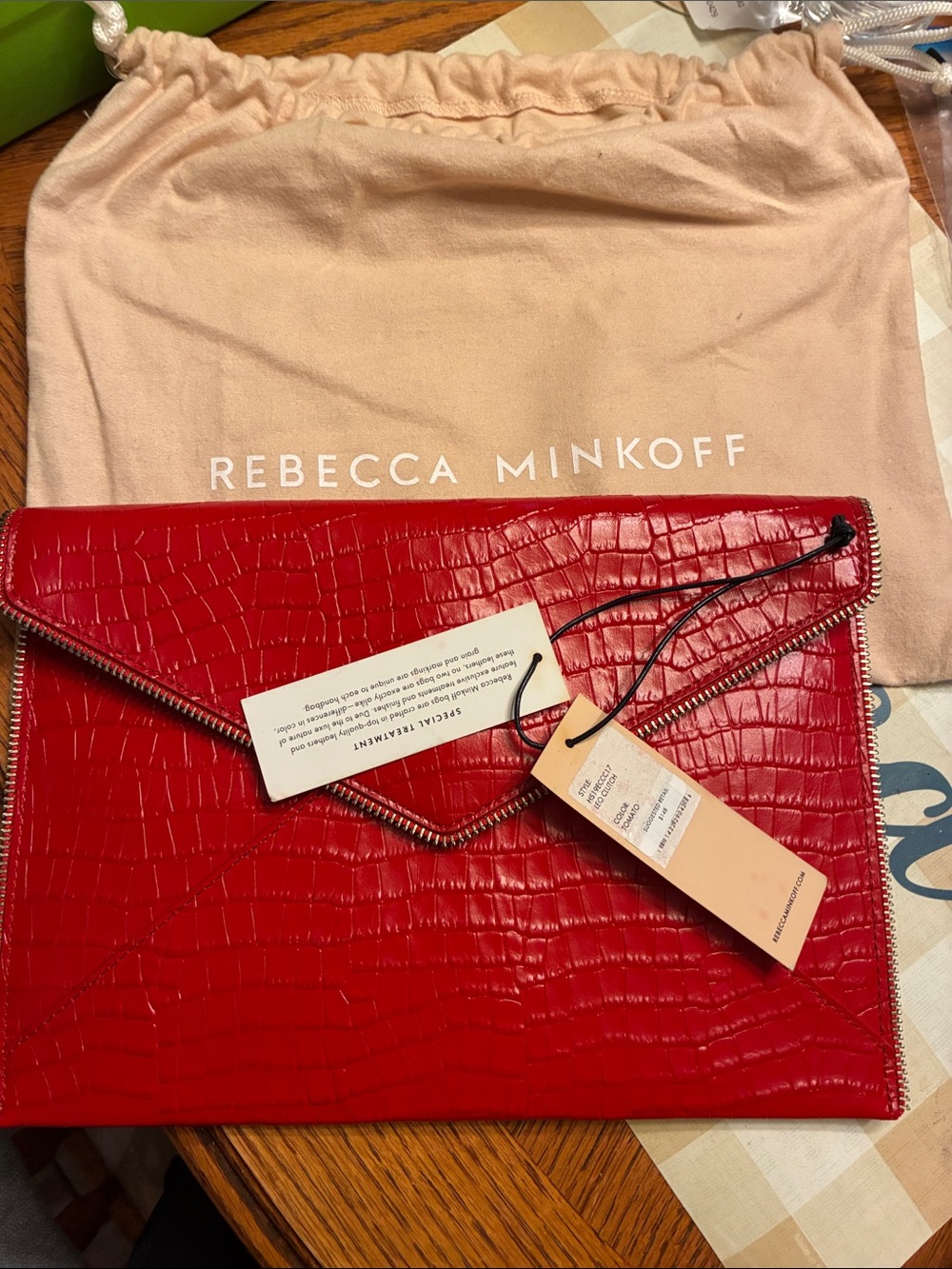 Rebecca Minkoff Red Croc-Embossed Envelope Clutch